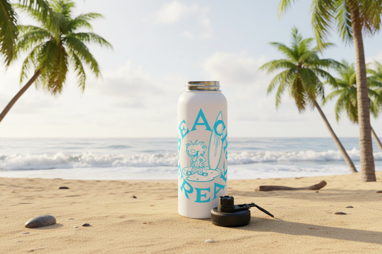 NEON BLUE BEACH FREAK© Stainless Steel SPORT Water Bottle