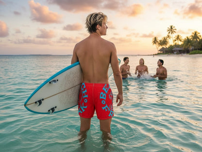 NEON BLUE BEACH FREAK© SPLASH'D© MEN'S SWIM TRUNKS