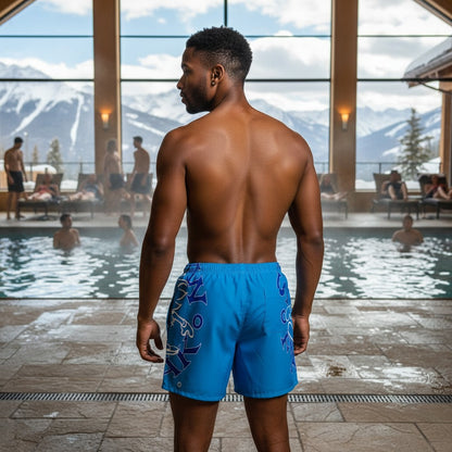 BLUE 'N' WHITE SNOW FREAK© SPLASH'D© MEN'S SWIM TRUNKS