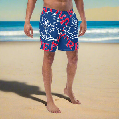 RED & WHITE SNOW FREAK© SPLASH'D© MEN'S SWIM TRUNKS