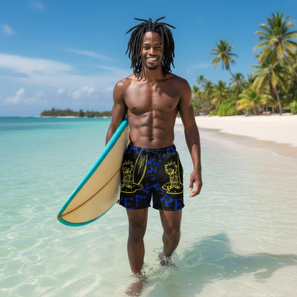 BLUE & YELLOW BEACH FREAK© SPLASH'D© MEN'S SWIM TRUNKS