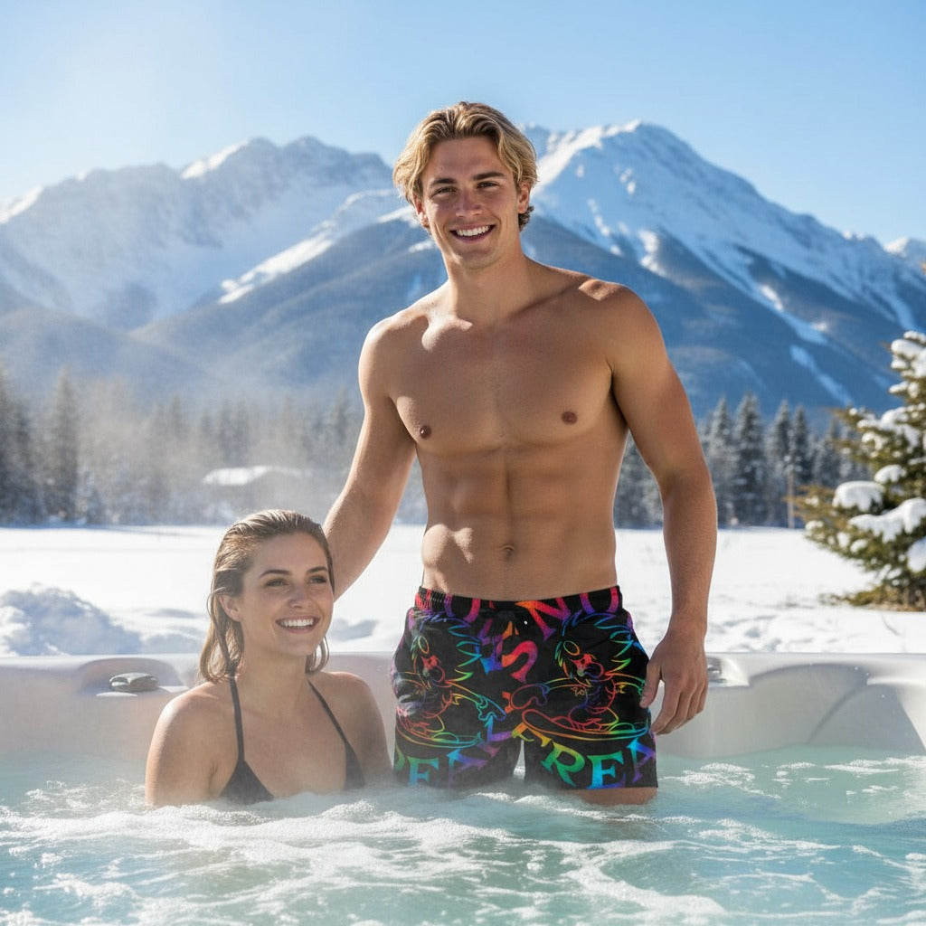TIE-DYE SNOW FREAK© SPLASH'D© MEN'S SWIM TRUNKS