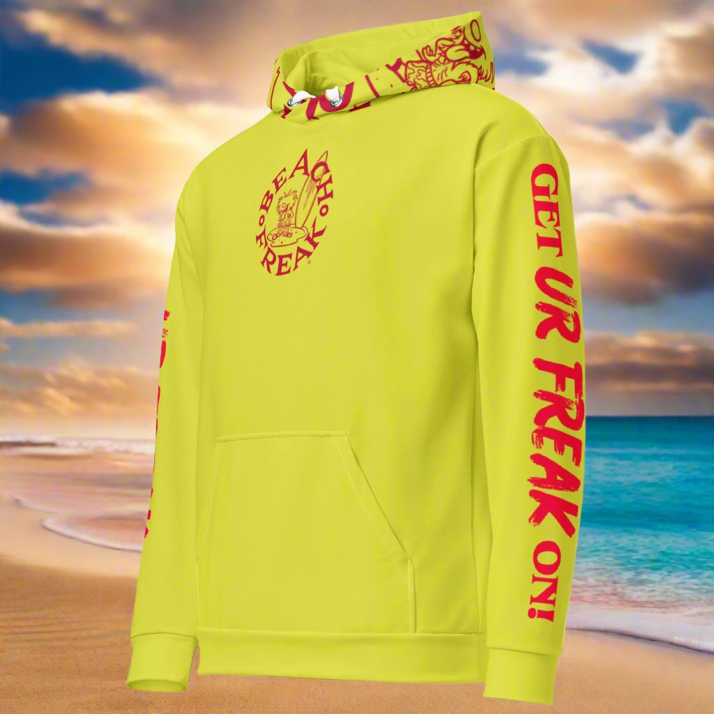 NEON RED BEACH FREAK© TRADITIONAL PULLOVER HOODIE