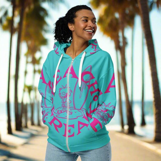 PINK BEACH FREAK© SPLASH'D© ZIP-UP HOODIE