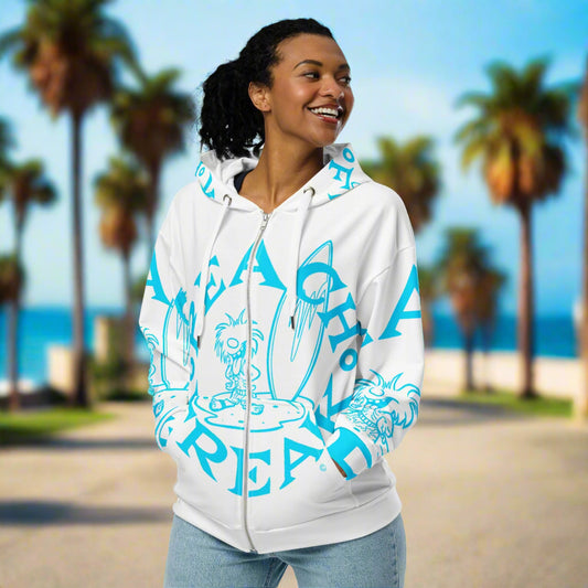 NEON BLUE BEACH FREAK© SPLASH'D© ZIP-UP HOODIE