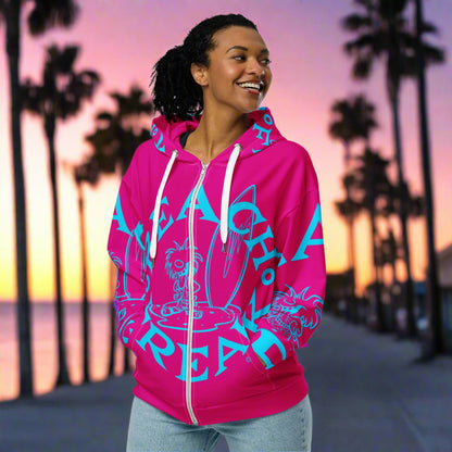 NEON BLUE BEACH FREAK© SPLASH'D© ZIP-UP HOODIE