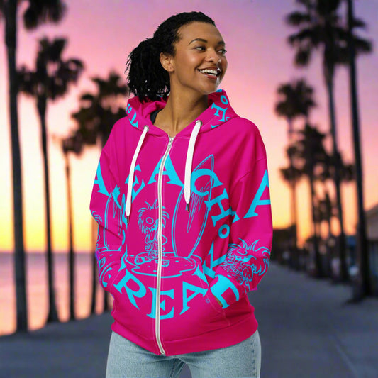 NEON BLUE BEACH FREAK© SPLASH'D© ZIP-UP HOODIE