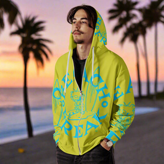 NEON BLUE BEACH FREAK© SPLASH'D© ZIP-UP HOODIE
