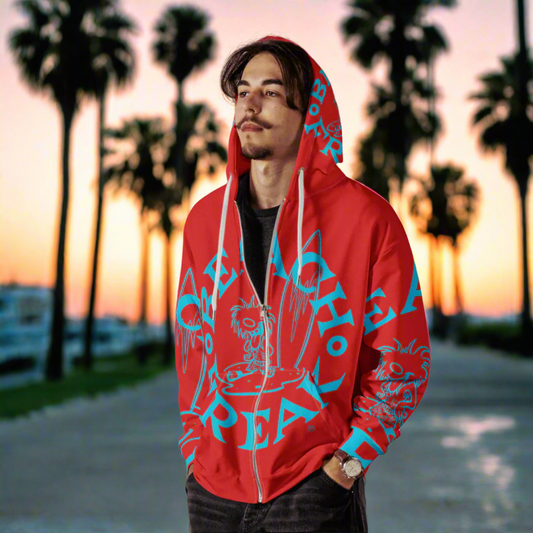 NEON BLUE BEACH FREAK© SPLASH'D© ZIP-UP HOODIE