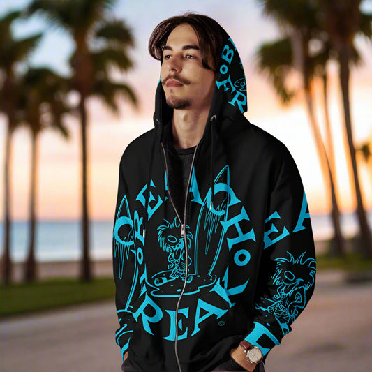 NEON BLUE BEACH FREAK© SPLASH'D© ZIP-UP HOODIE