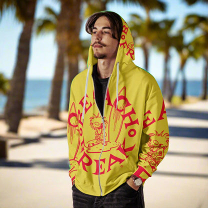 NEON RED BEACH FREAK© SPLASH'D© ZIP-UP HOODIE