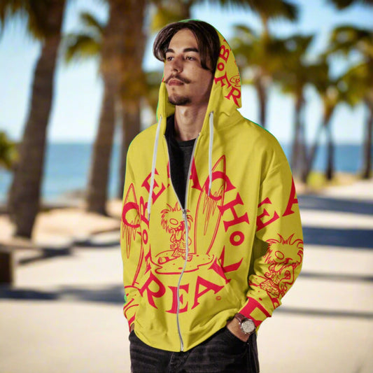 NEON RED BEACH FREAK© SPLASH'D© ZIP-UP HOODIE