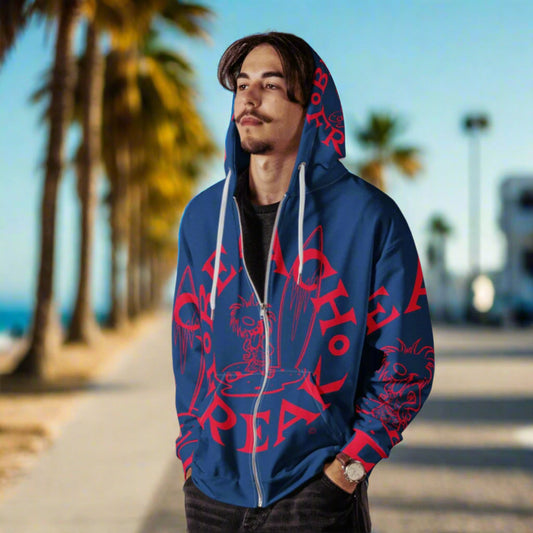 NEON RED BEACH FREAK© SPLASH'D© ZIP-UP HOODIE