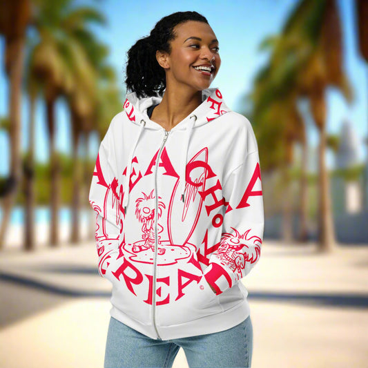 NEON RED BEACH FREAK© SPLASH'D© ZIP-UP HOODIE