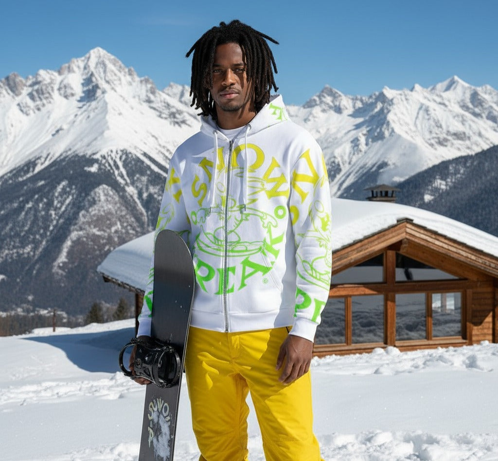 LIME 'N' YELLOW SNOW FREAK SPLASH'D© ZIP-UP HOODIE