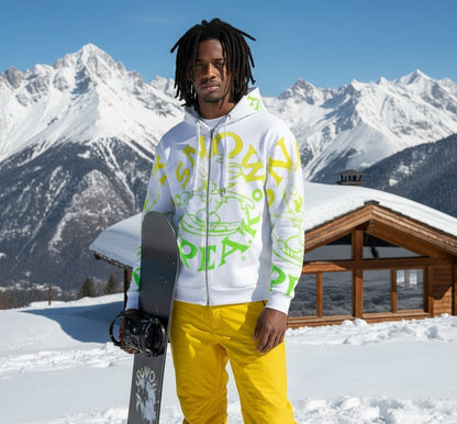 LIME 'N' YELLOW SNOW FREAK SPLASH'D© ZIP-UP HOODIE