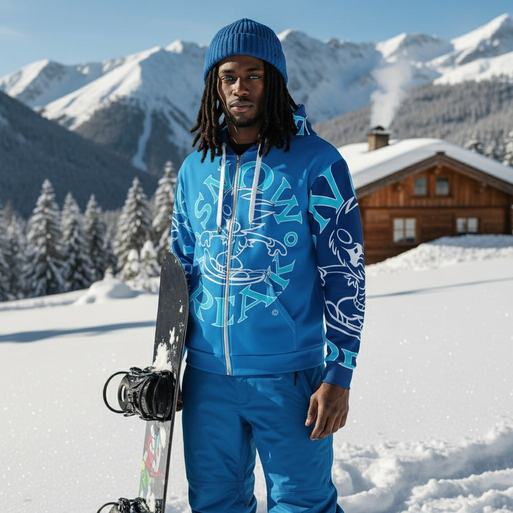 NEON BLUE 'N' WHITE SNOW FREAK SPLASH'D© ZIP-UP HOODIE