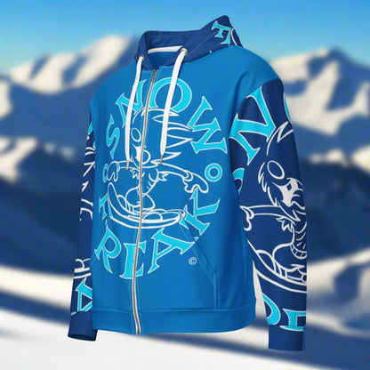 NEON BLUE & WHITE SNOW FREAK© SPLASH'D© ZIP-UP HOODIE