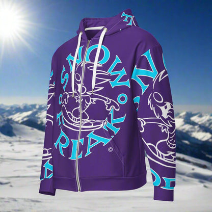 NEON BLUE & WHITE SNOW FREAK© SPLASH'D© ZIP-UP HOODIE