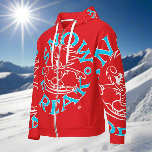 NEON BLUE & WHITE SNOW FREAK© SPLASH'D© ZIP-UP HOODIE
