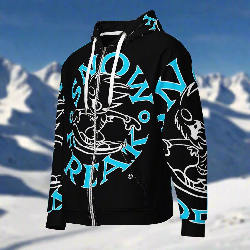 NEON BLUE & WHITE SNOW FREAK© SPLASH'D© ZIP-UP HOODIE