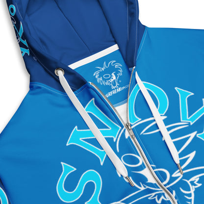 NEON BLUE & WHITE SNOW FREAK© SPLASH'D© ZIP-UP HOODIE