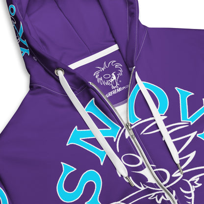 NEON BLUE & WHITE SNOW FREAK© SPLASH'D© ZIP-UP HOODIE