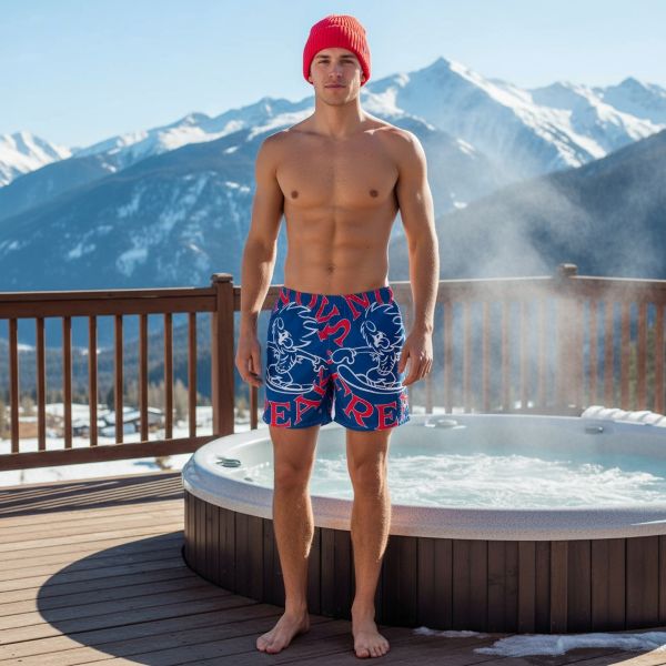 RED & WHITE SNOW FREAK© SPLASH'D© MEN'S SWIM TRUNKS