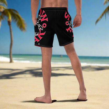 RED & WHITE SNOW FREAK© SPLASH'D© MEN'S SWIM TRUNKS